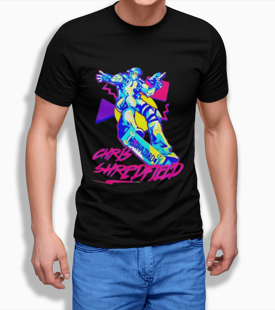 Chris Shredfield Brohazard Skateboarding Robot Neon T-Shirt