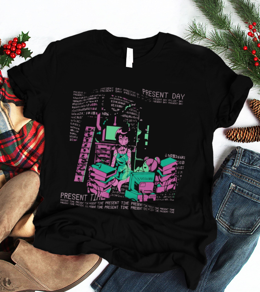 Connect To The Wired Present Day Present Time Retro Tech Aesthetic Stack Of Devices T-Shirt