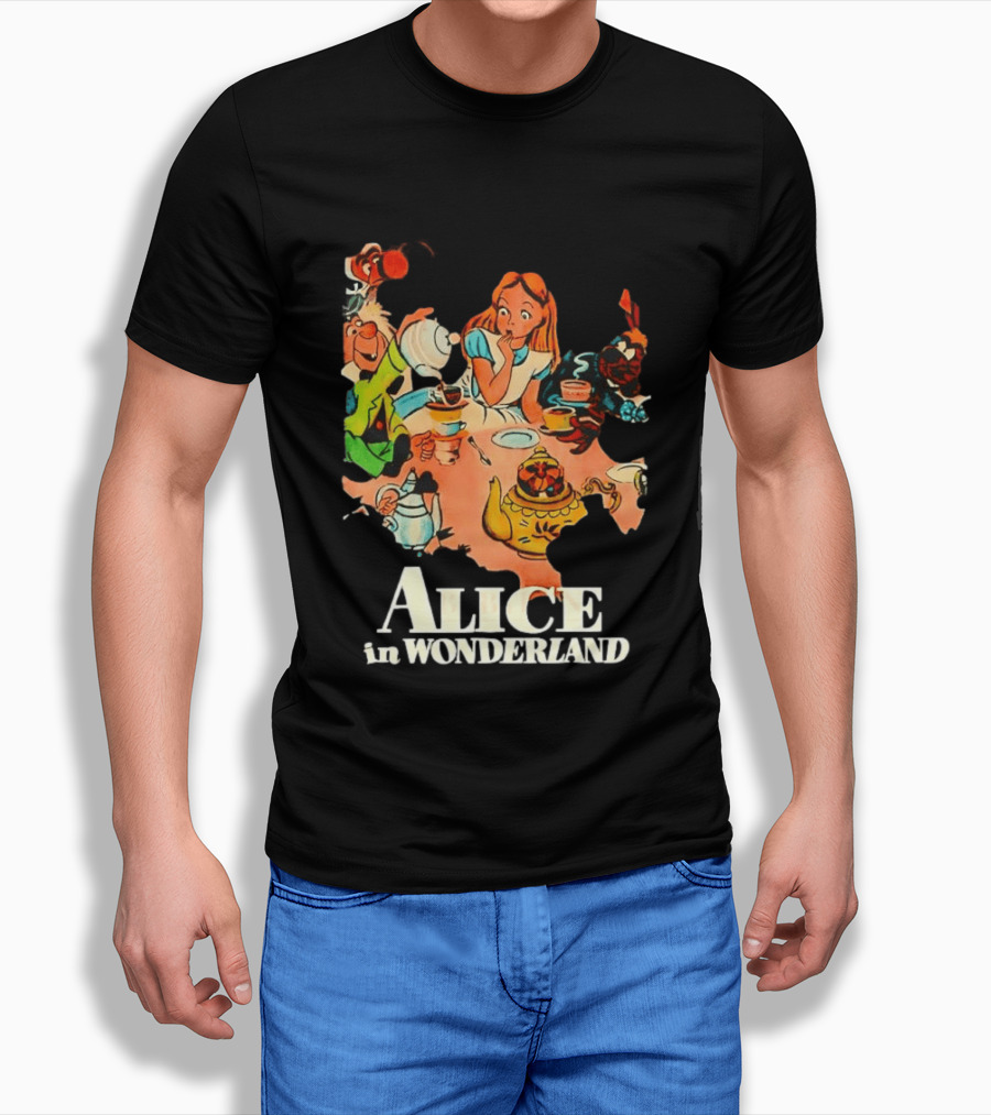 Alice In Wonderland Mad Hatter Tea Party Cartoon Smoking Scene T-Shirt