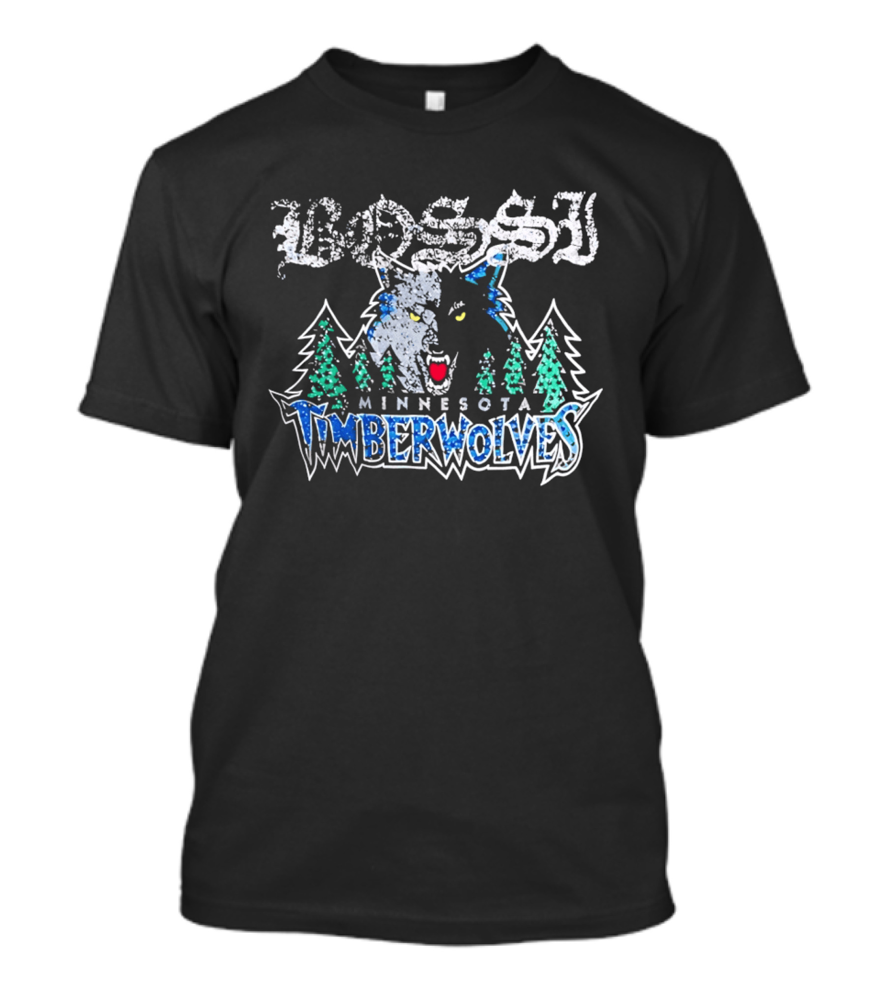 Bossi Minnesota Timberwolves Wolf And Trees T-Shirt