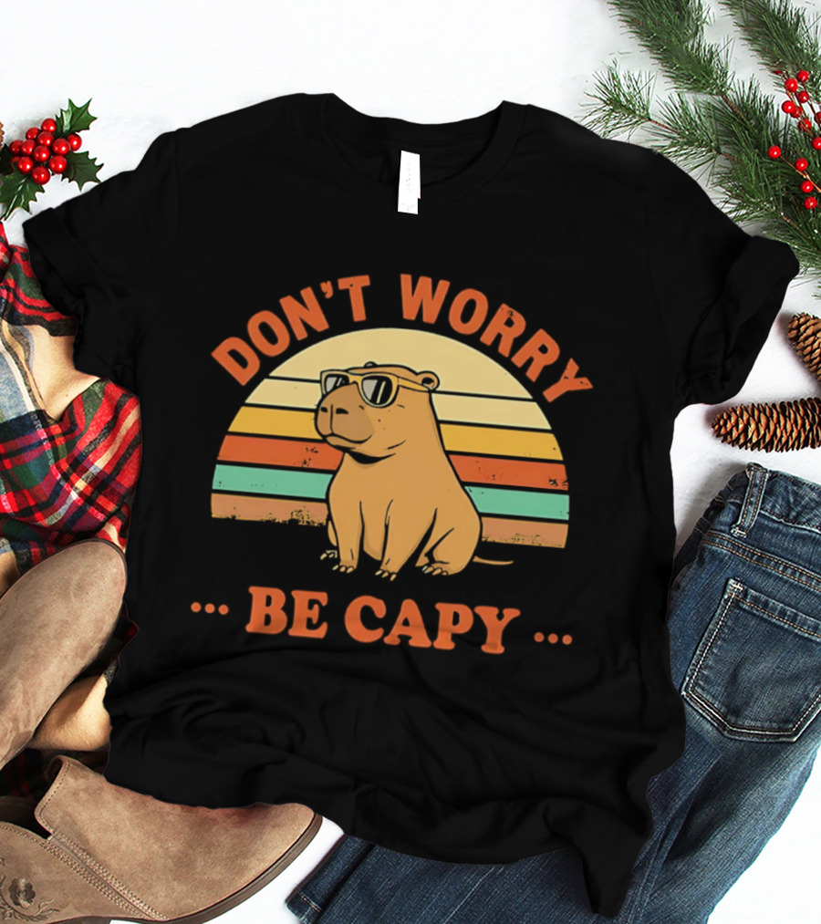 Don't Worry Be Capy Retro Capybara Sunglasses T-Shirt
