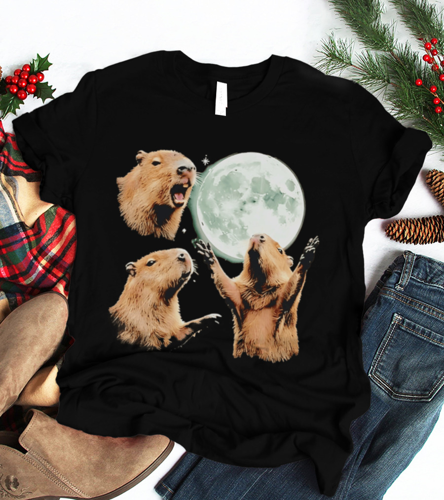 Capybara Howling At Full Moon Tranquility T-Shirt