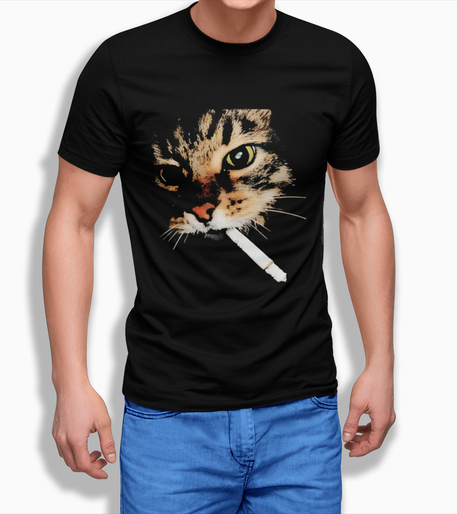 Cat Smoking Big Head Meme Artfully Distorted Feline Expression T-Shirt
