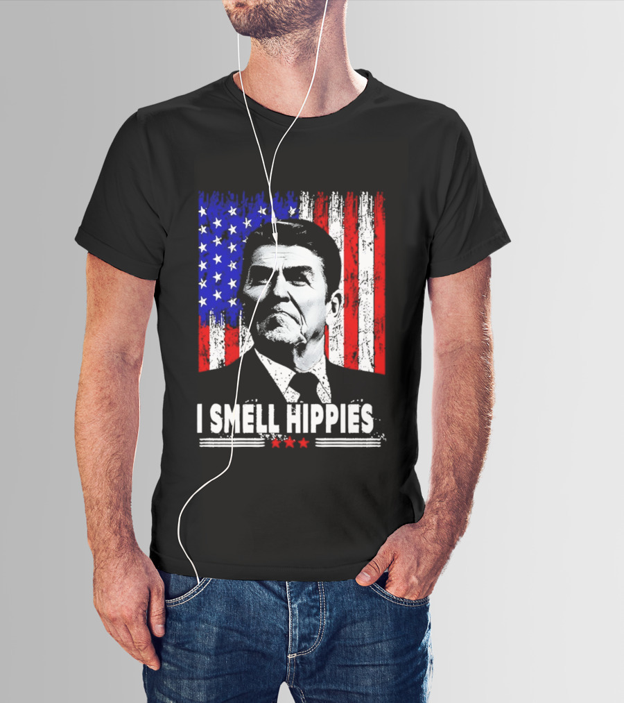 I Smell Hippies Reagan USA Flag Stars And Stripes T-Shirt