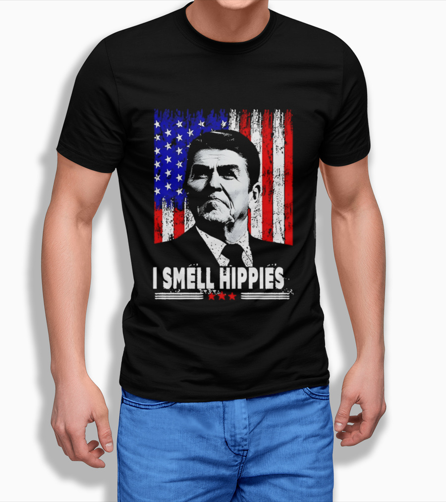 I Smell Hippies Reagan USA Flag Stars And Stripes T-Shirt