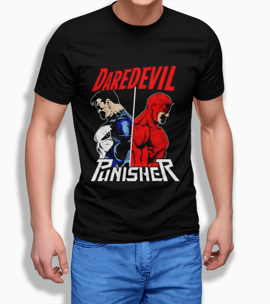 Daredevil Punisher Split Silhouette Marvel Characters T-Shirt