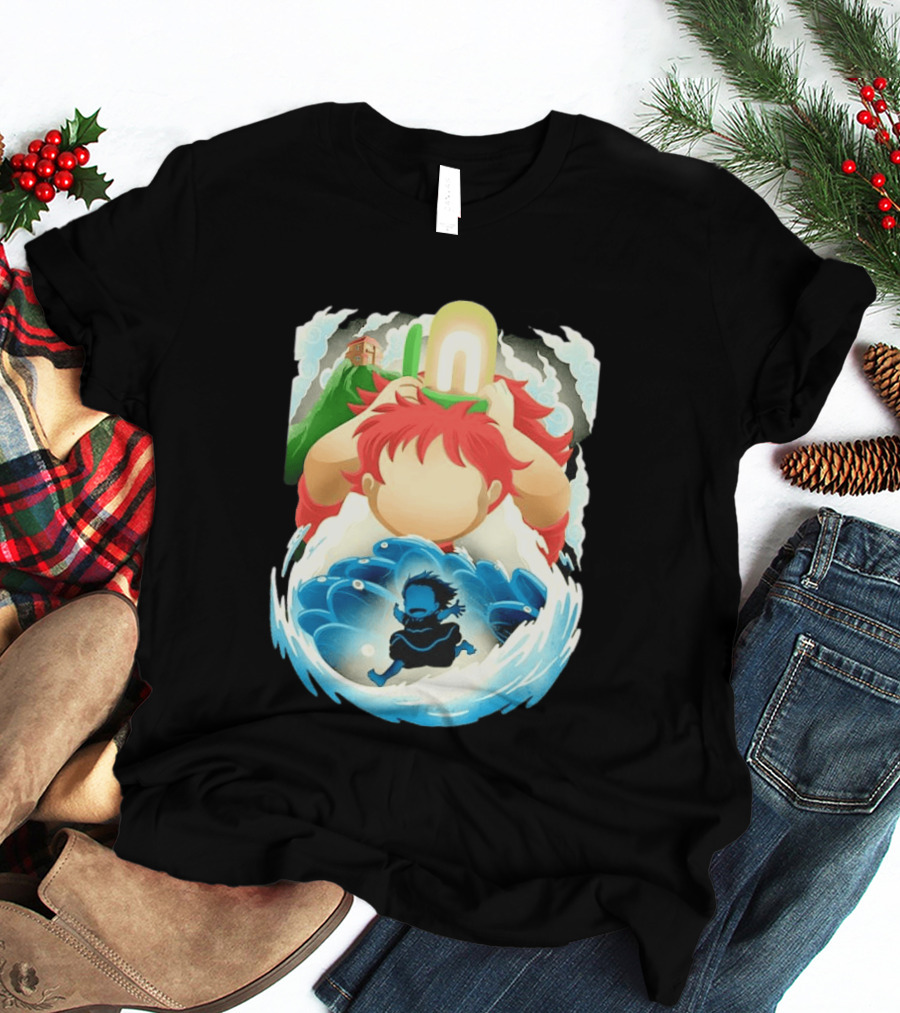 Ponyo Anime 2008 Little Fish Girl Bubble Adventure Scene T-Shirt
