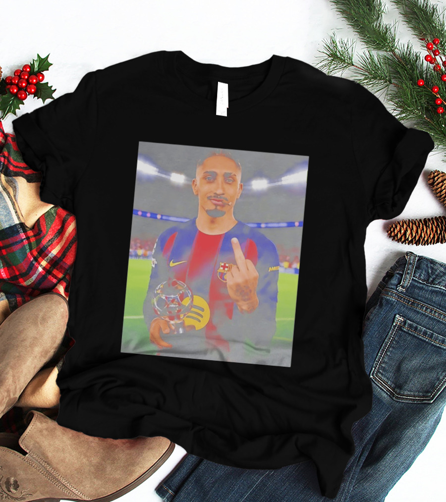 Raphinha Barcelona Middle Finger Gesture Soccer Stadium Scene T-Shirt