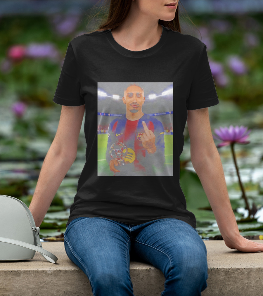 Raphinha Barcelona Middle Finger Gesture Soccer Stadium Scene T-Shirt
