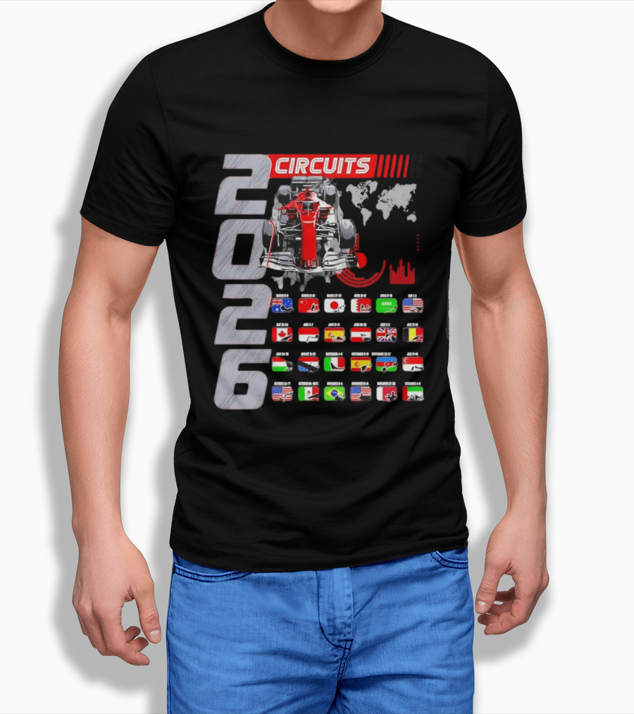 2026 Formula Racing Car Circuit Calendar With Country Flags T-Shirt