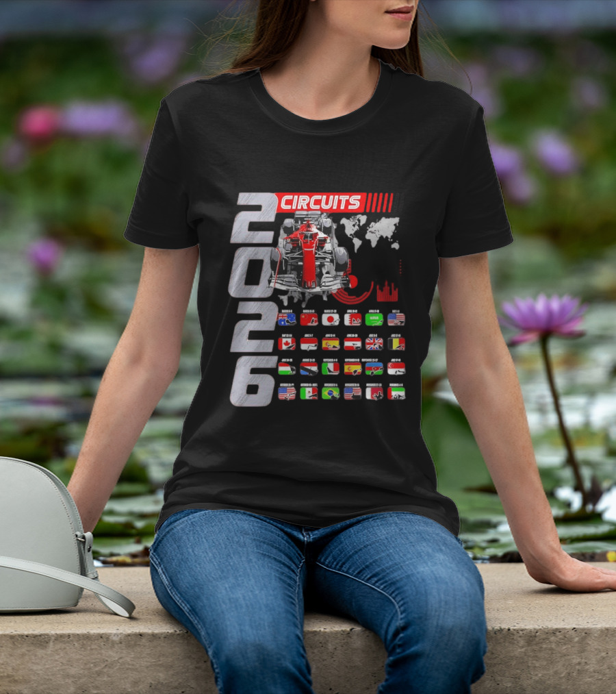 2026 Formula Racing Car Circuit Calendar With Country Flags T-Shirt