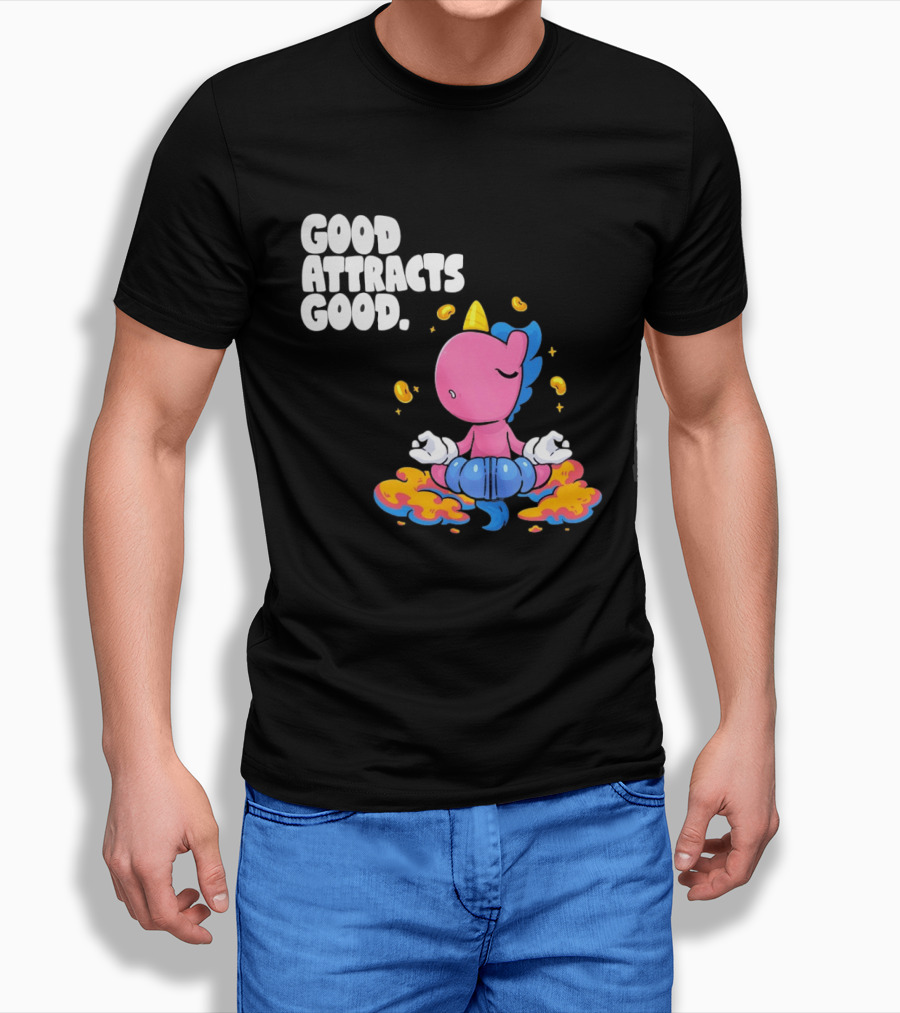 Good Attracts Good Unicorn Cartoon Meditation Coins T-Shirt