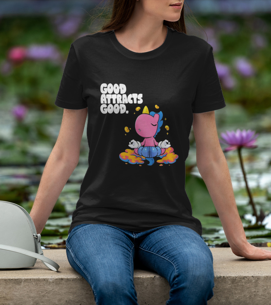 Good Attracts Good Unicorn Cartoon Meditation Coins T-Shirt