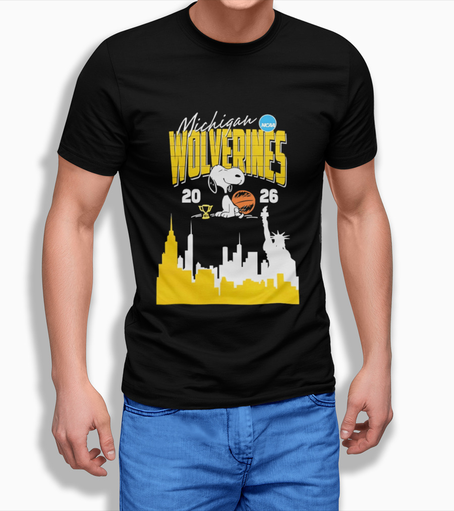Michigan Wolverines NCAA Basketball Snoopy City Skyline 2026 T-Shirt