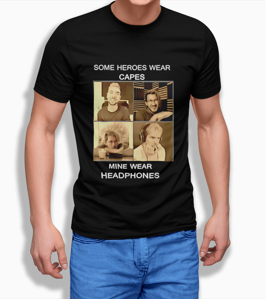 Some Heroes Wear Capes Mine Wear Headphones Retro Style Gamer T-Shirt