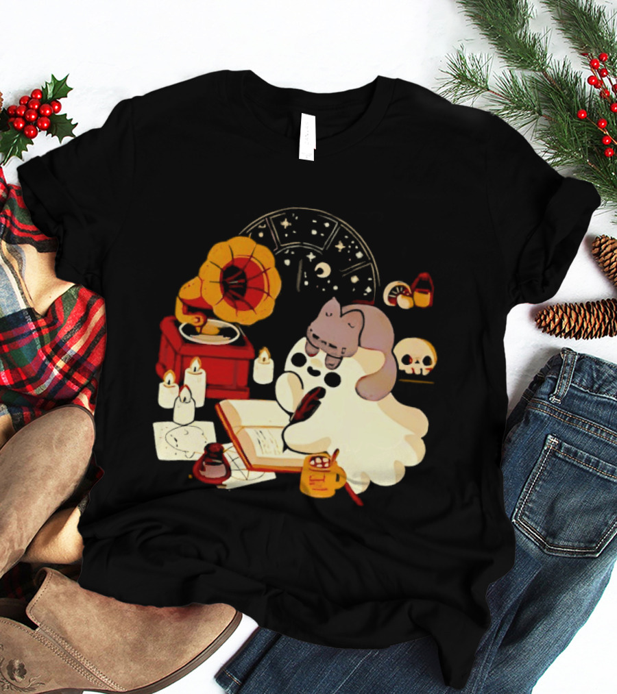 Spooky Ghost Lofi Aesthetic With Gramophone And Skulls T-Shirt