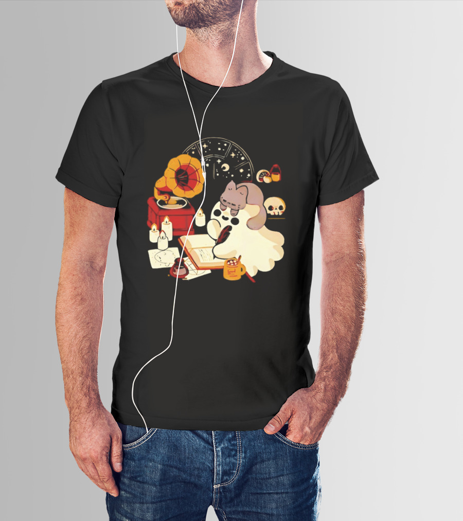 Spooky Ghost Lofi Aesthetic With Gramophone And Skulls T-Shirt