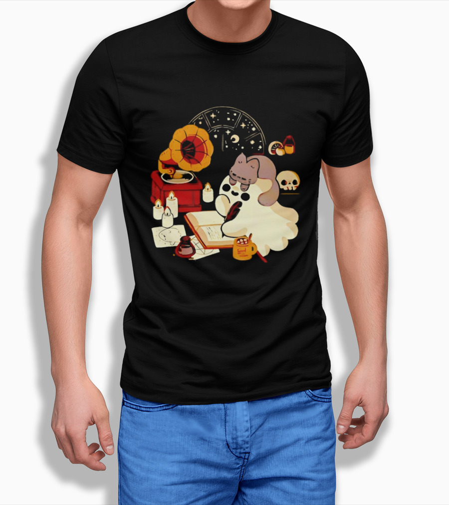 Spooky Ghost Lofi Aesthetic With Gramophone And Skulls T-Shirt