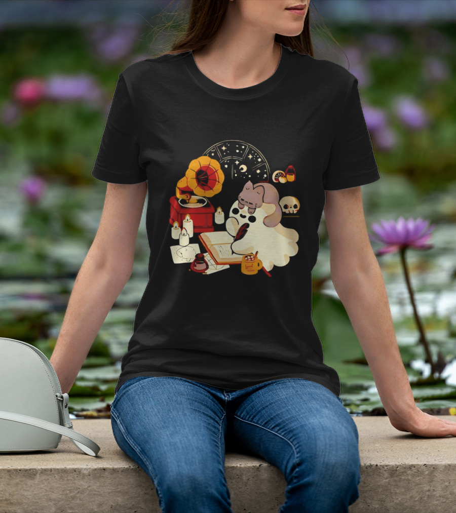 Spooky Ghost Lofi Aesthetic With Gramophone And Skulls T-Shirt