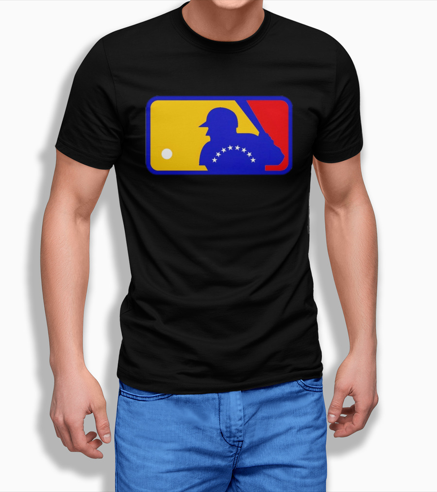 Venezuelan Baseball Player Silhouette With MLB Colors And Stars T-Shirt