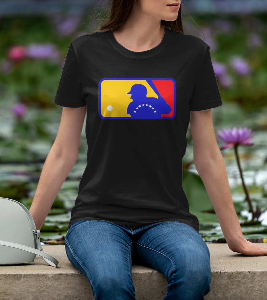 Venezuelan Baseball Player Silhouette With MLB Colors And Stars T-Shirt