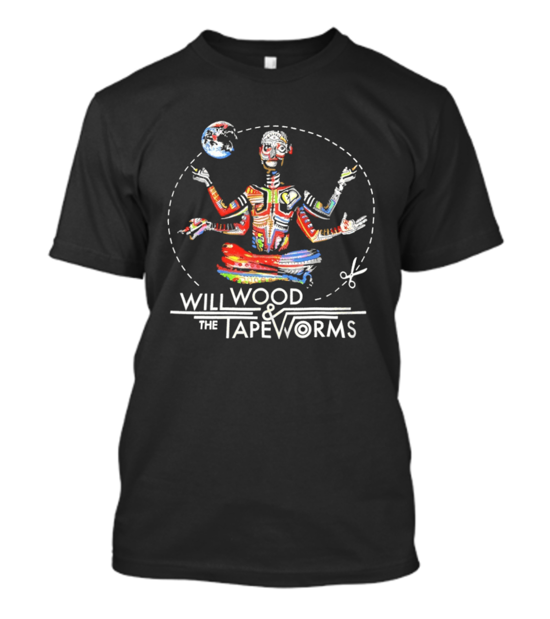 Will Wood And The Tapeworms Multicolor Meditating Figure With Globe T-Shirt
