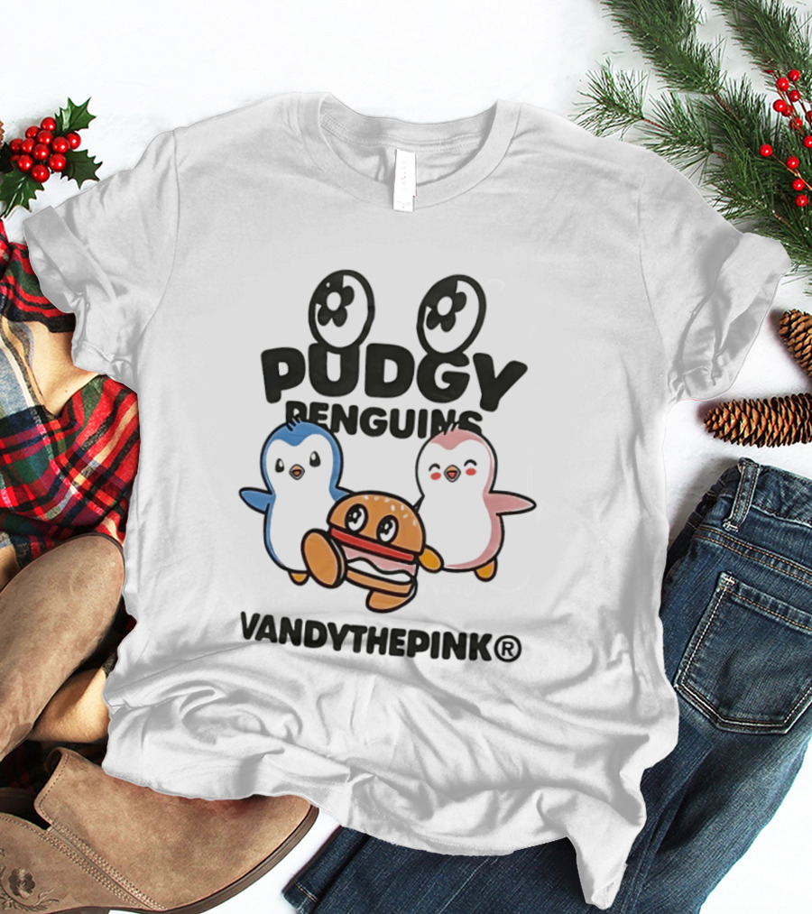 Pudgy Penguins Vandythepink With Burger Chibi Characters T-Shirt