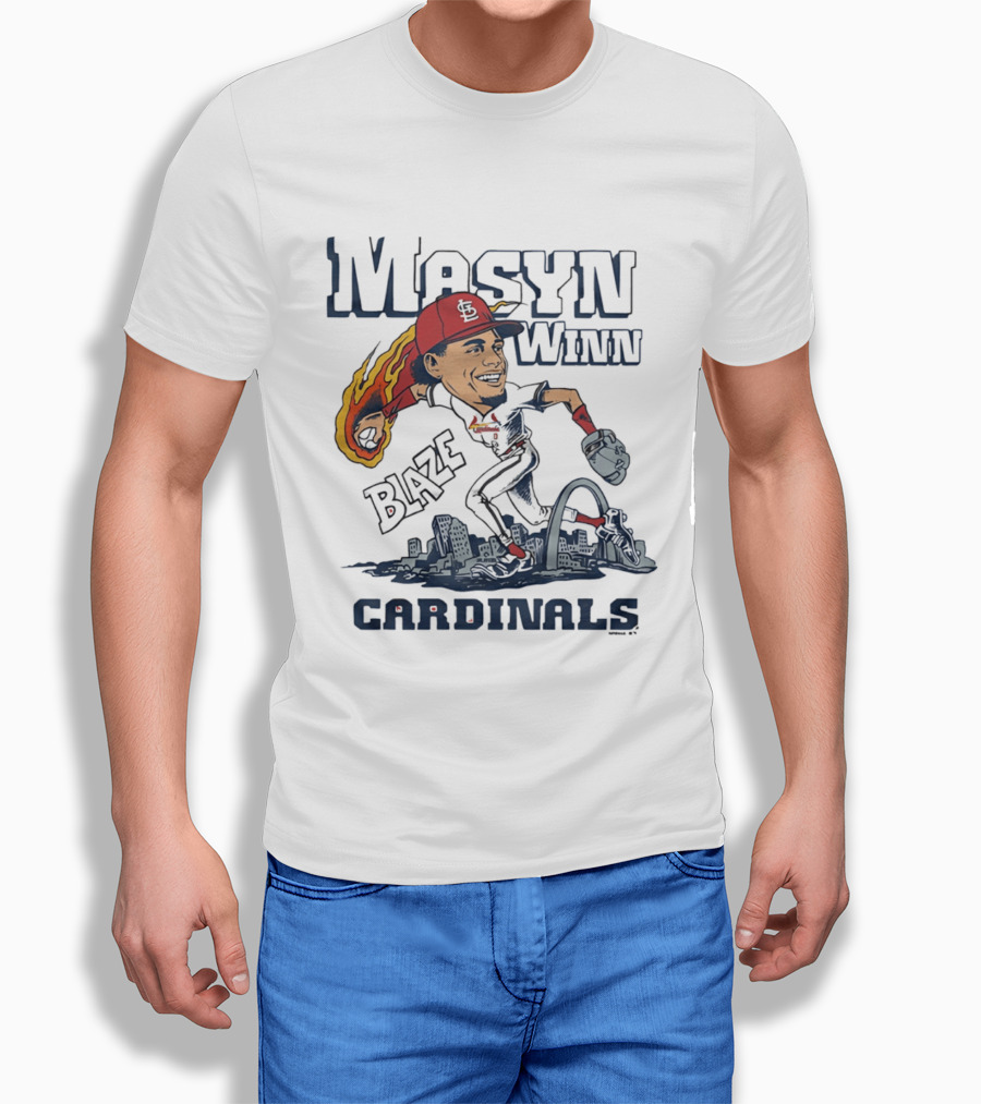 St. Louis Cardinals Masyn Winn Blaze Arch Skyline Caricature T-Shirt
