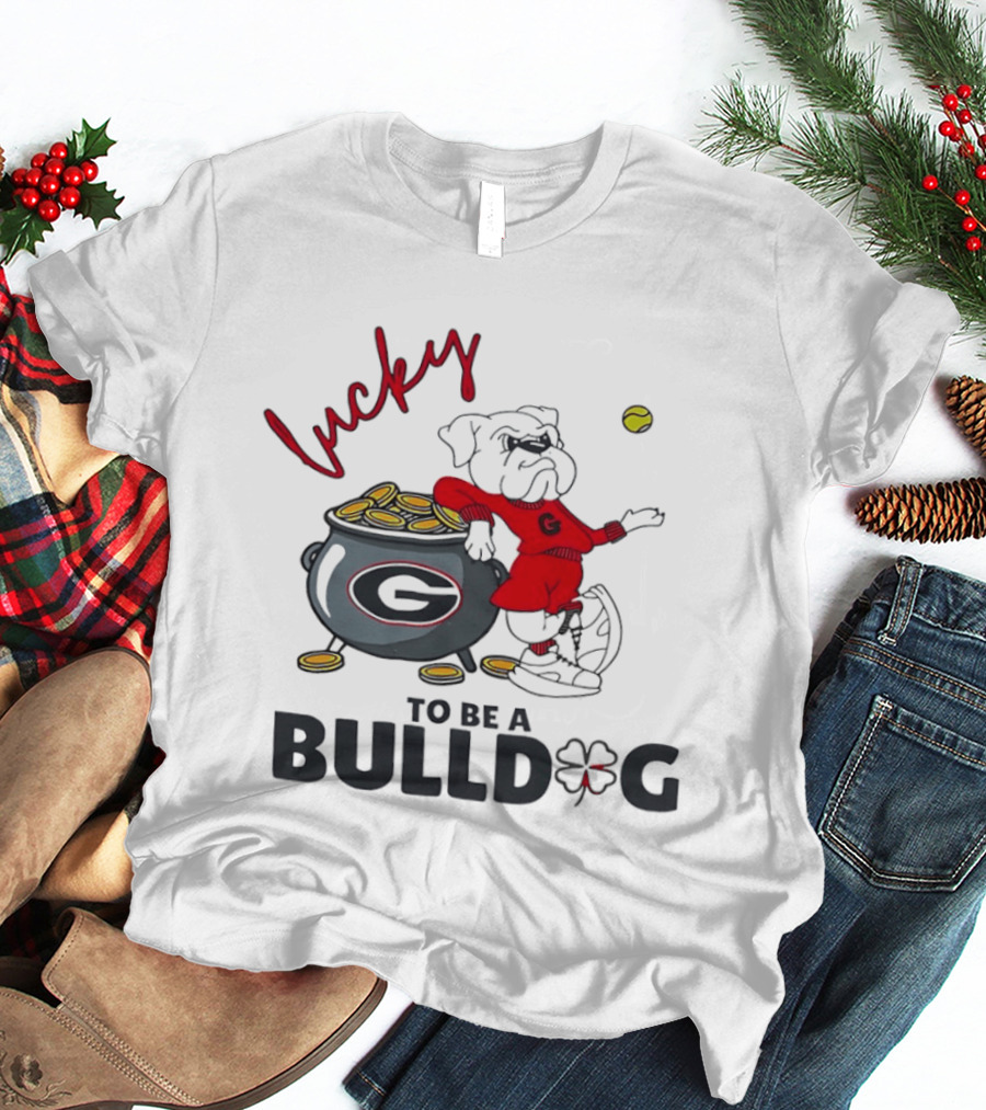 Lucky To Be A Georgia Bulldogs Football Fan With Pot Of Gold And Clover T-Shirt