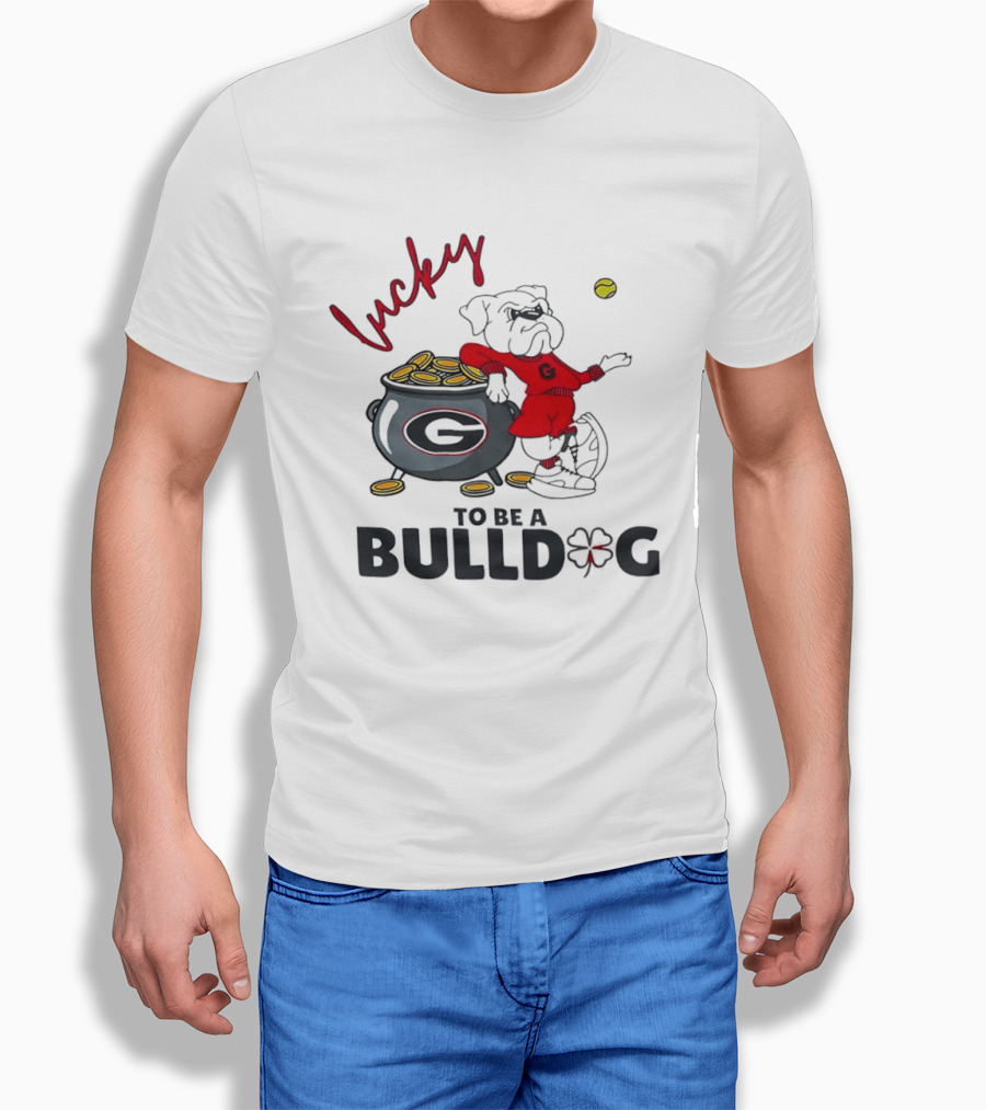 Lucky To Be A Georgia Bulldogs Football Fan With Pot Of Gold And Clover T-Shirt