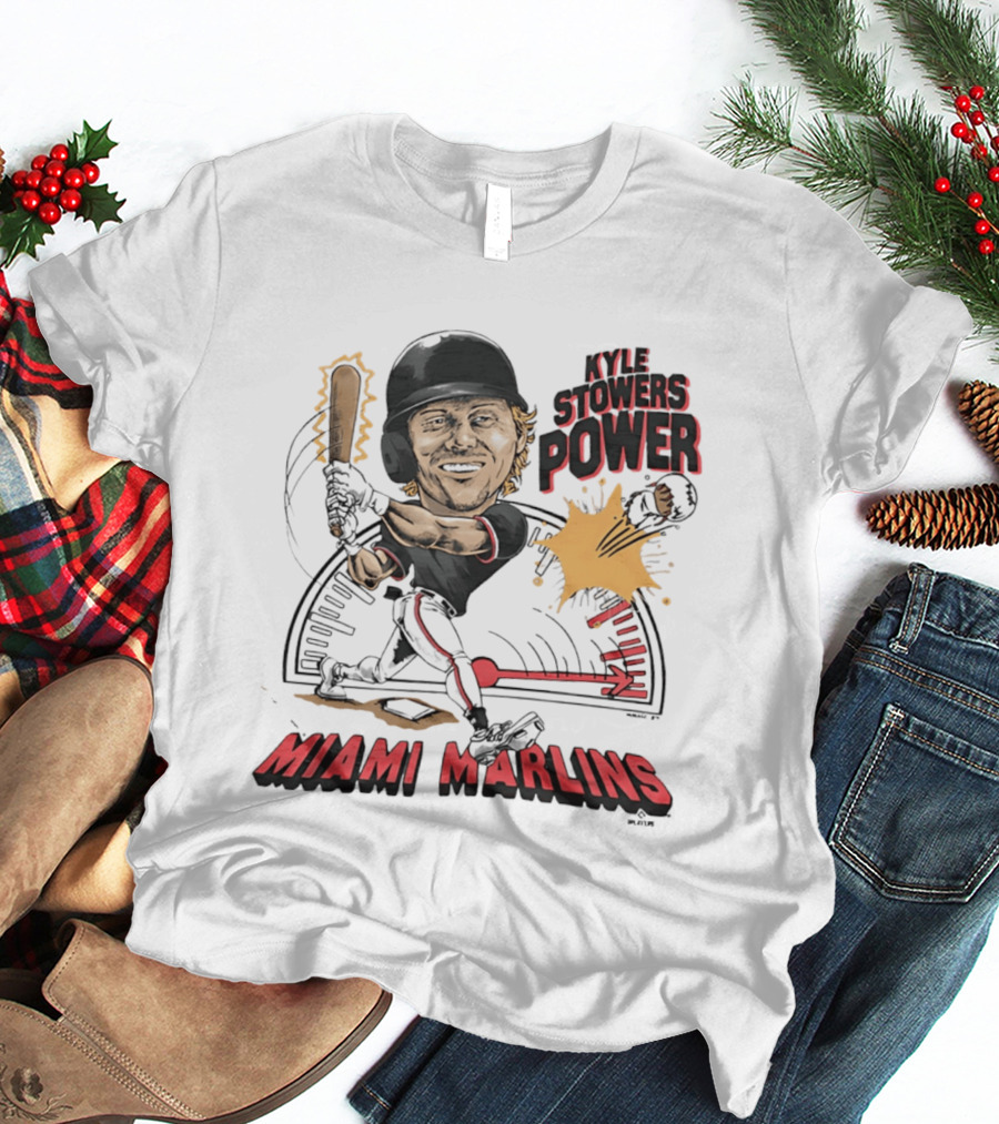 Kyle Stowers Power Miami Marlins Caricature Baseball Swing T-Shirt