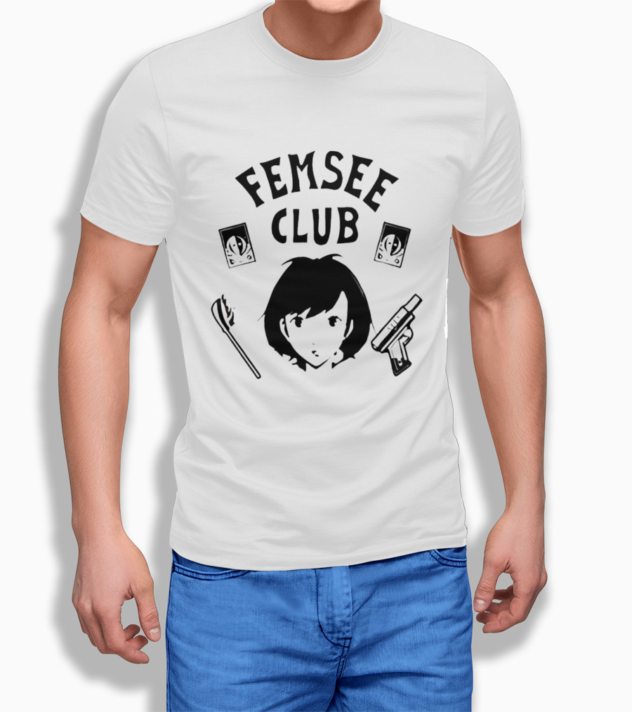 Femsee Club Anime Character With Gun And Card T-Shirt