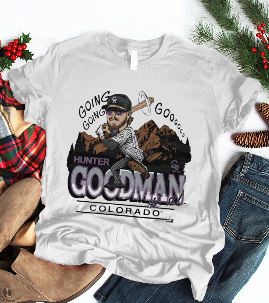 Hunter Goodman Going Going Going Colorado Rockies Caricature T-Shirt