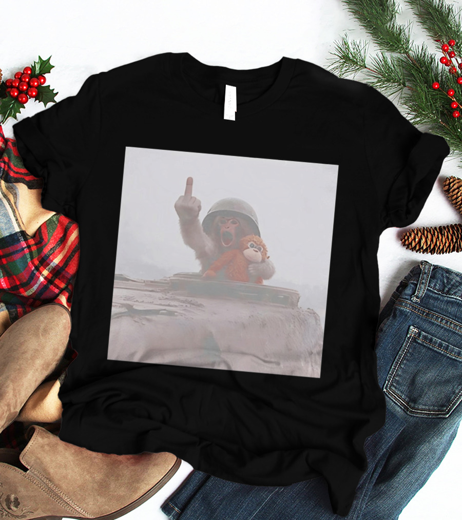 Monkey Middle Finger Gesture With Toy And Helmet On Vehicle T-Shirt