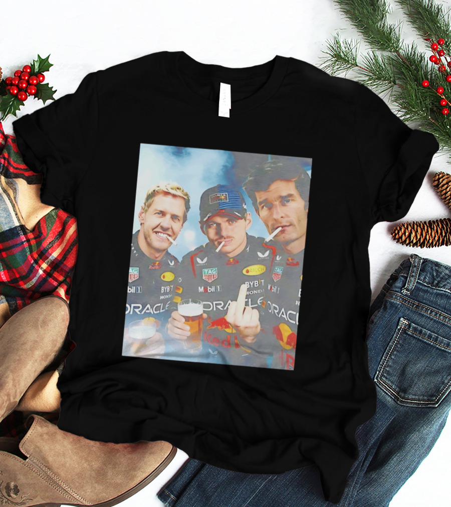 Red Bull Racing Vettel Verstappen Webber Smoking Fun F1 Legends Team Oracle T-Shirt
