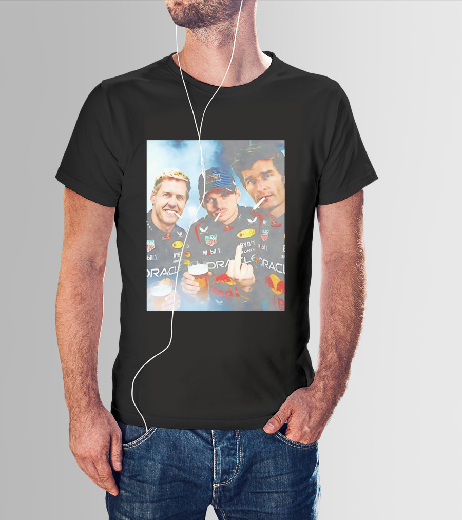 Red Bull Racing Vettel Verstappen Webber Smoking Fun F1 Legends Team Oracle T-Shirt