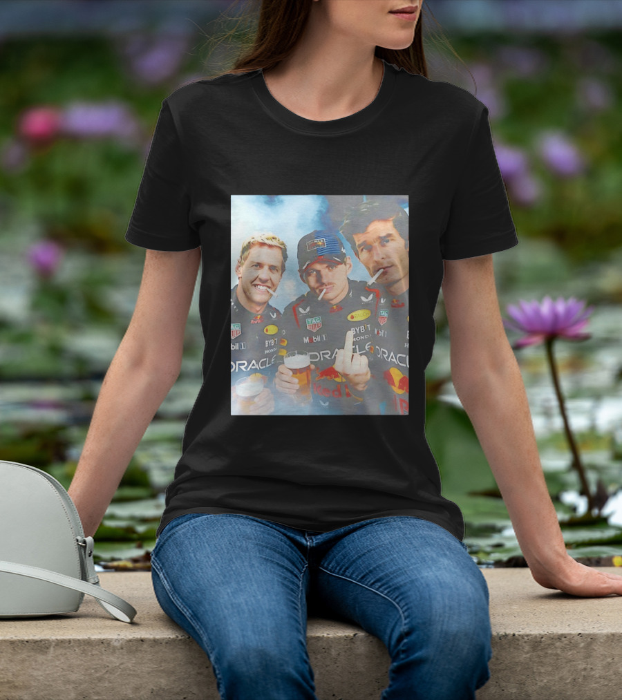 Red Bull Racing Vettel Verstappen Webber Smoking Fun F1 Legends Team Oracle T-Shirt