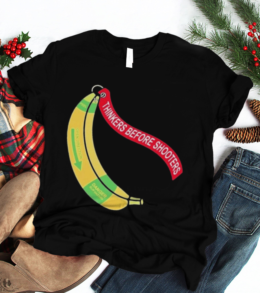 Thinkers Before Shooters John Jackson Banana Warning Peel Open Direction T-Shirt