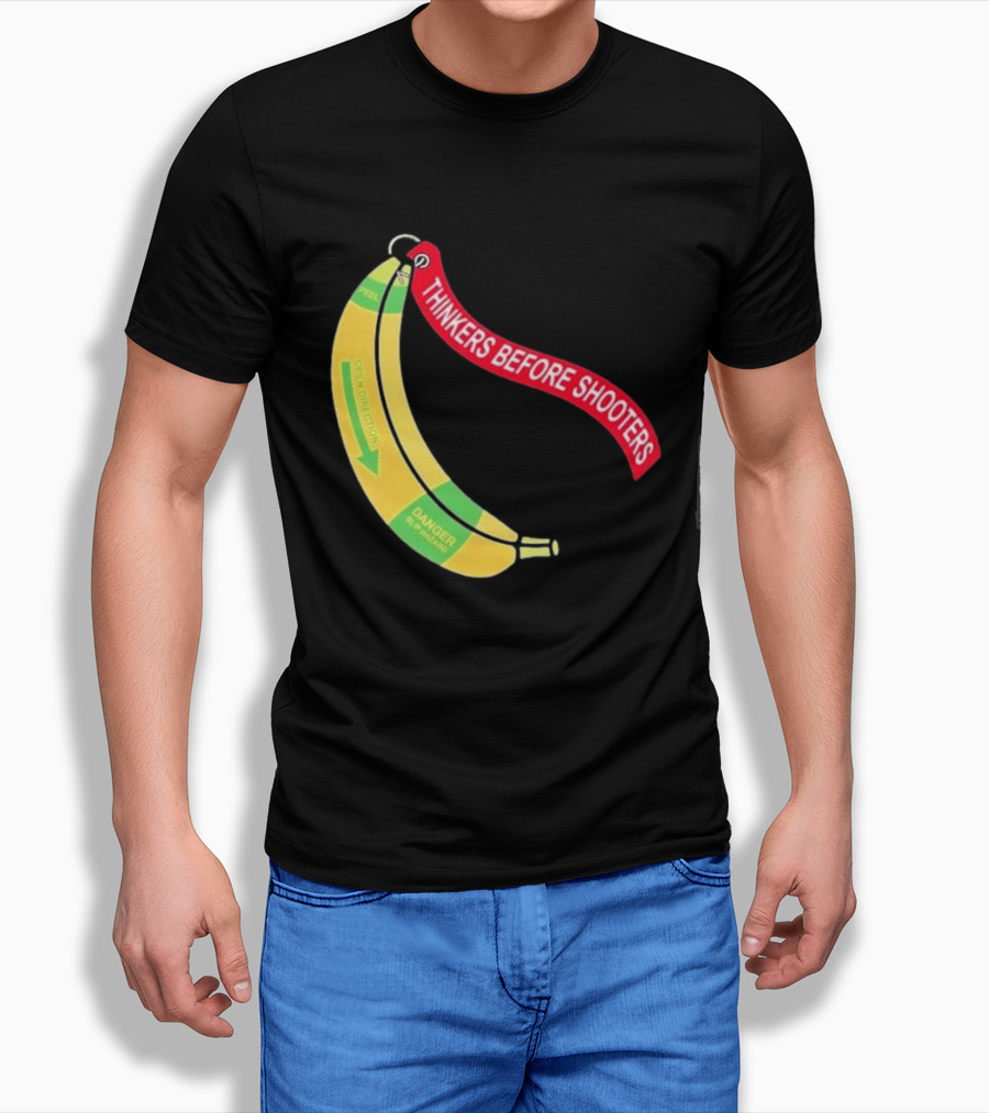 Thinkers Before Shooters John Jackson Banana Warning Peel Open Direction T-Shirt