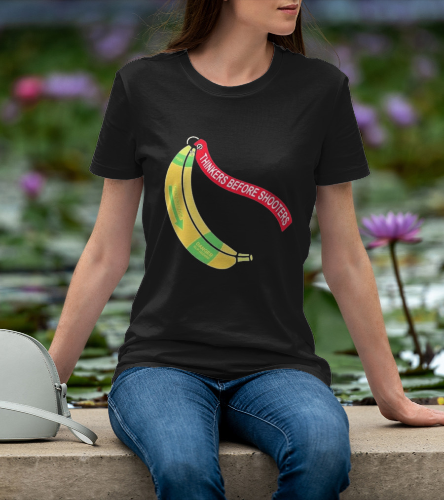 Thinkers Before Shooters John Jackson Banana Warning Peel Open Direction T-Shirt