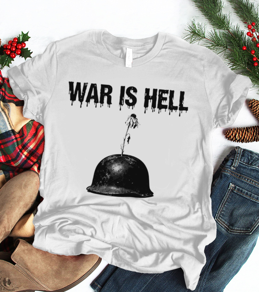 War Is Hell Military Helmet Flower Artillery Contrast T-Shirt