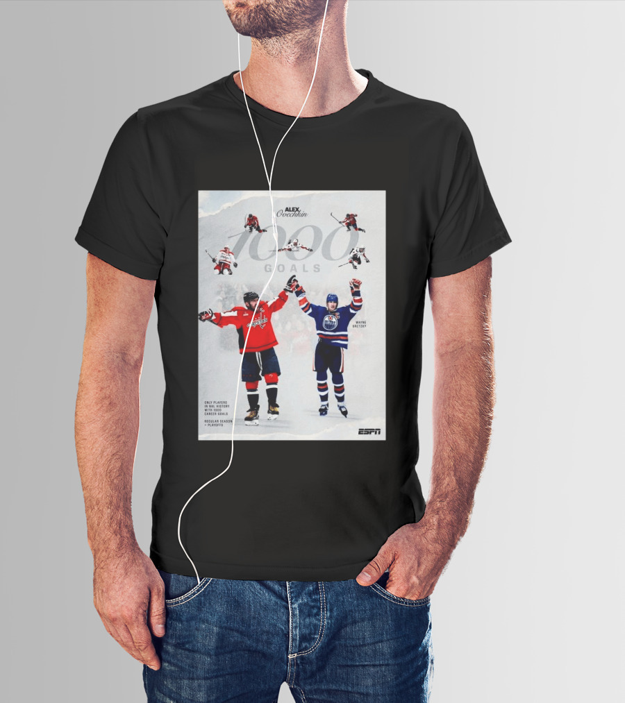Alex Ovechkin Wayne Gretzky 1000 Goals NHL History ESPN Regular Season Playoffs T-Shirt