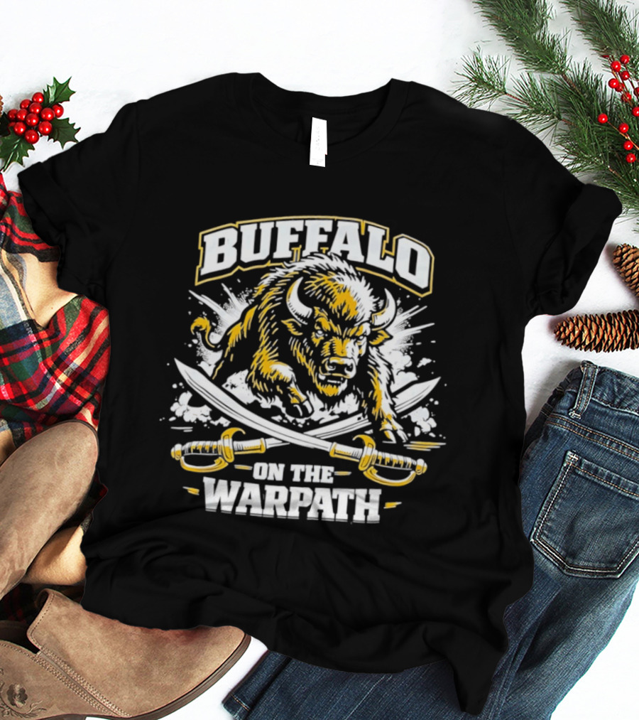 Buffalo On The Warpath Crossed Sabers Fierce Bison Charge T-Shirt