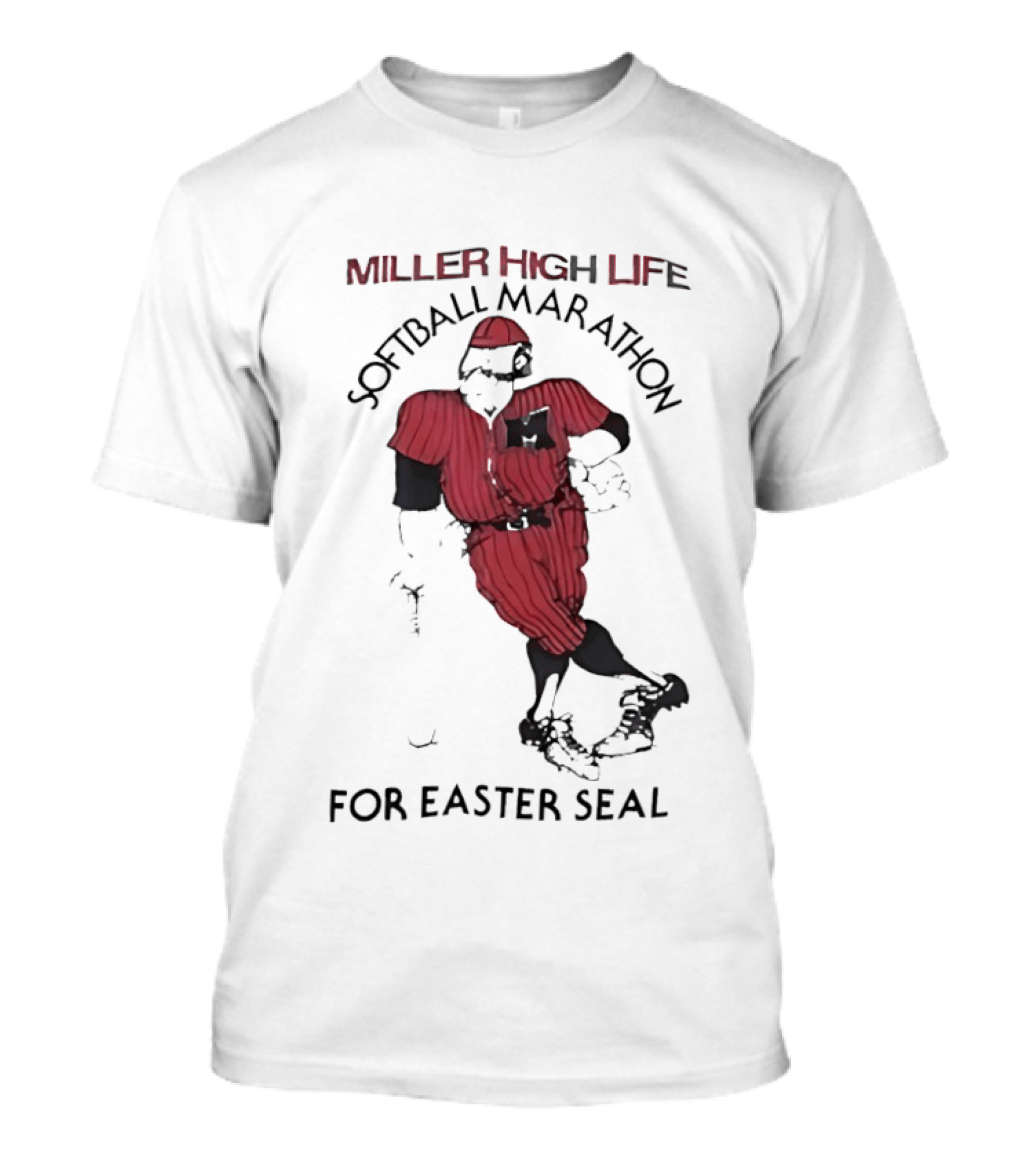 Miller High Life Softball Marathon For Easter Seal Player In Red Uniform T-Shirt