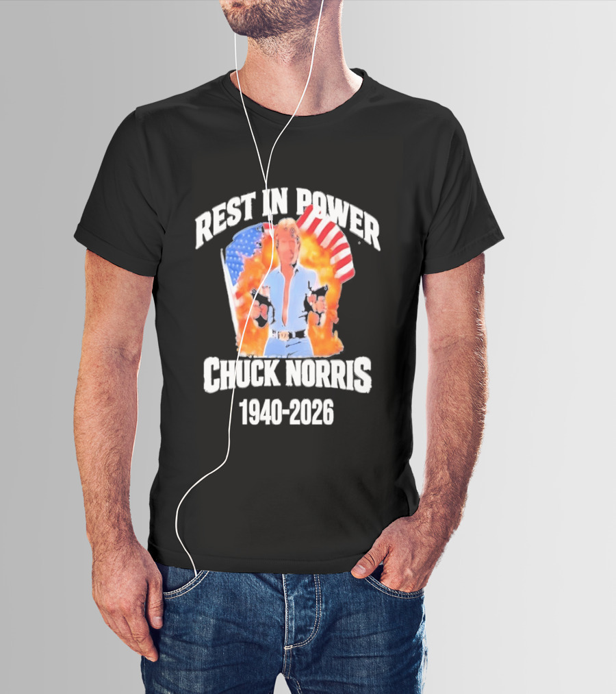 Rest In Power Chuck Norris 1940 2026 American Flag T-Shirt