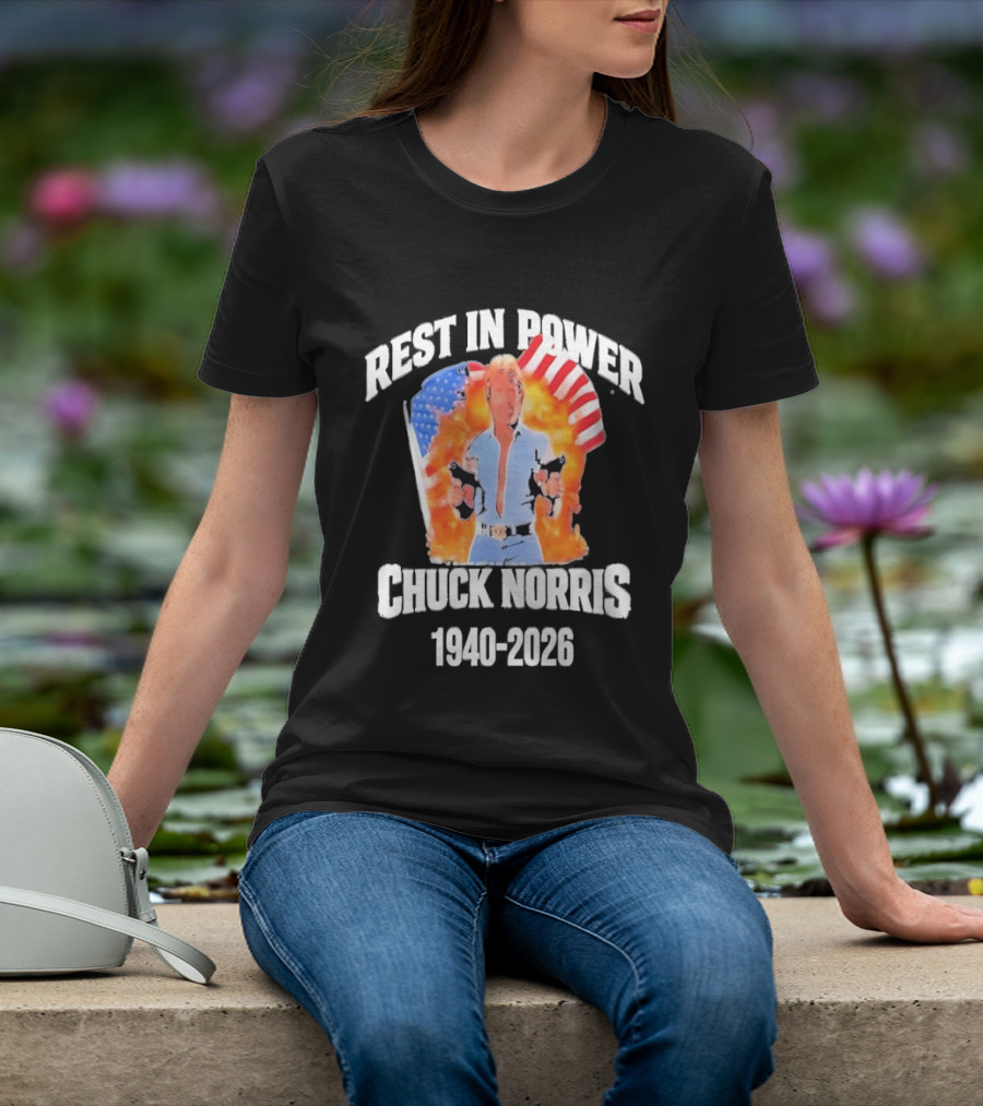 Rest In Power Chuck Norris 1940 2026 American Flag T-Shirt
