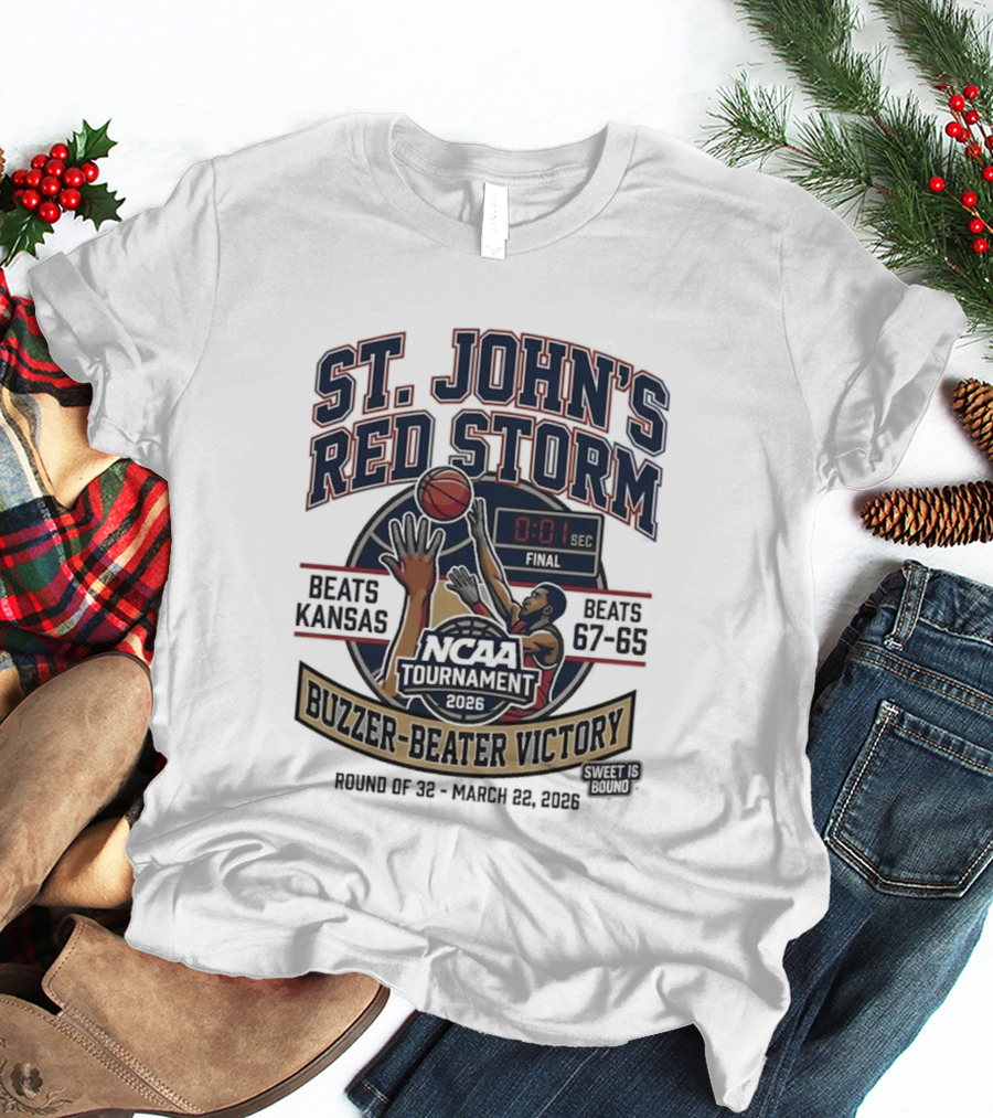 St. John's Red Storm Buzzer Beater Victory Over Kansas NCAA Tournament 2026 T-Shirt