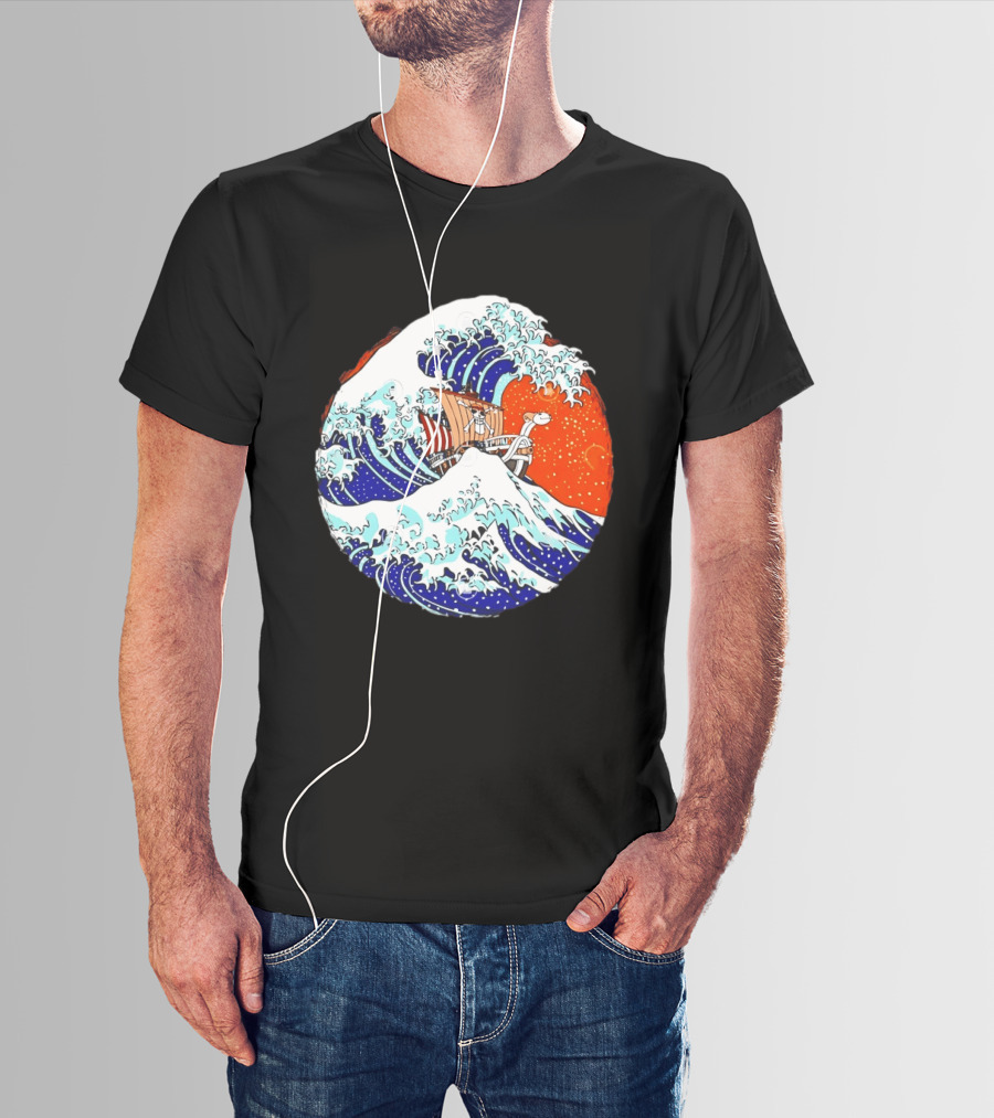 The Great Pirate Of Kanagawa Going Merry On A Great Wave Japanese Art Fusion T-Shirt