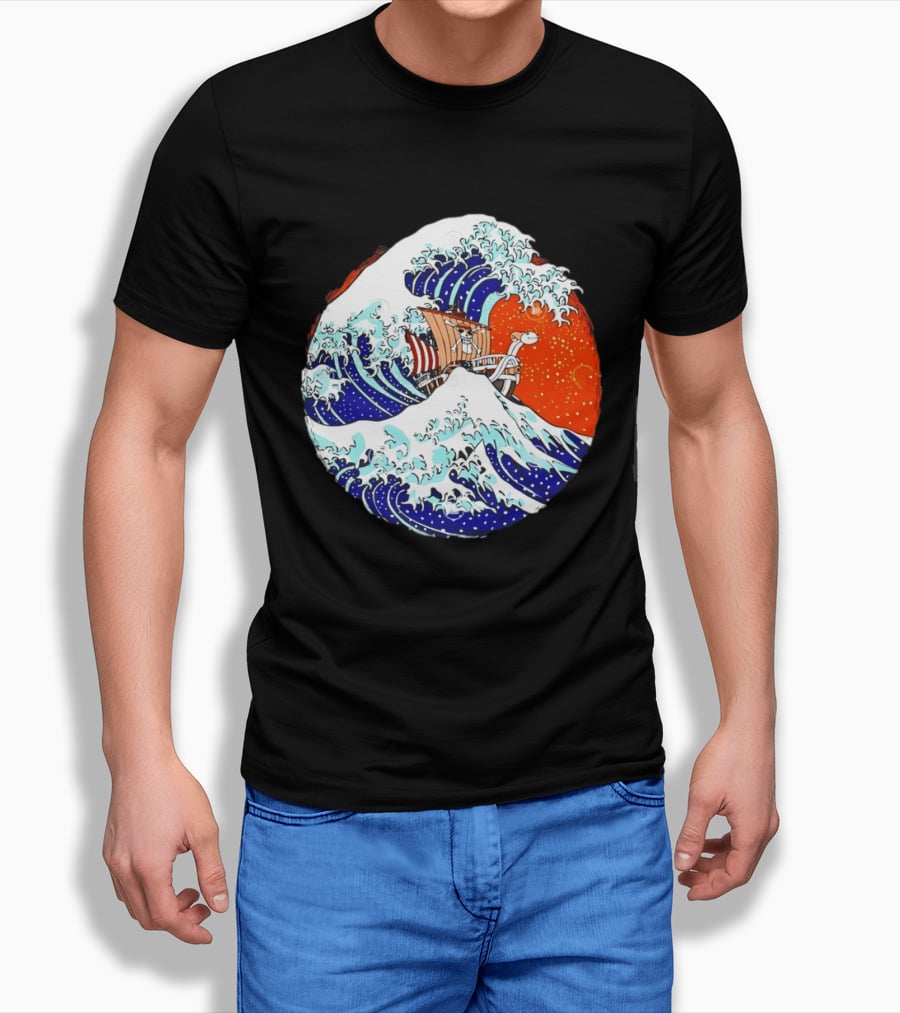 The Great Pirate Of Kanagawa Going Merry On A Great Wave Japanese Art Fusion T-Shirt