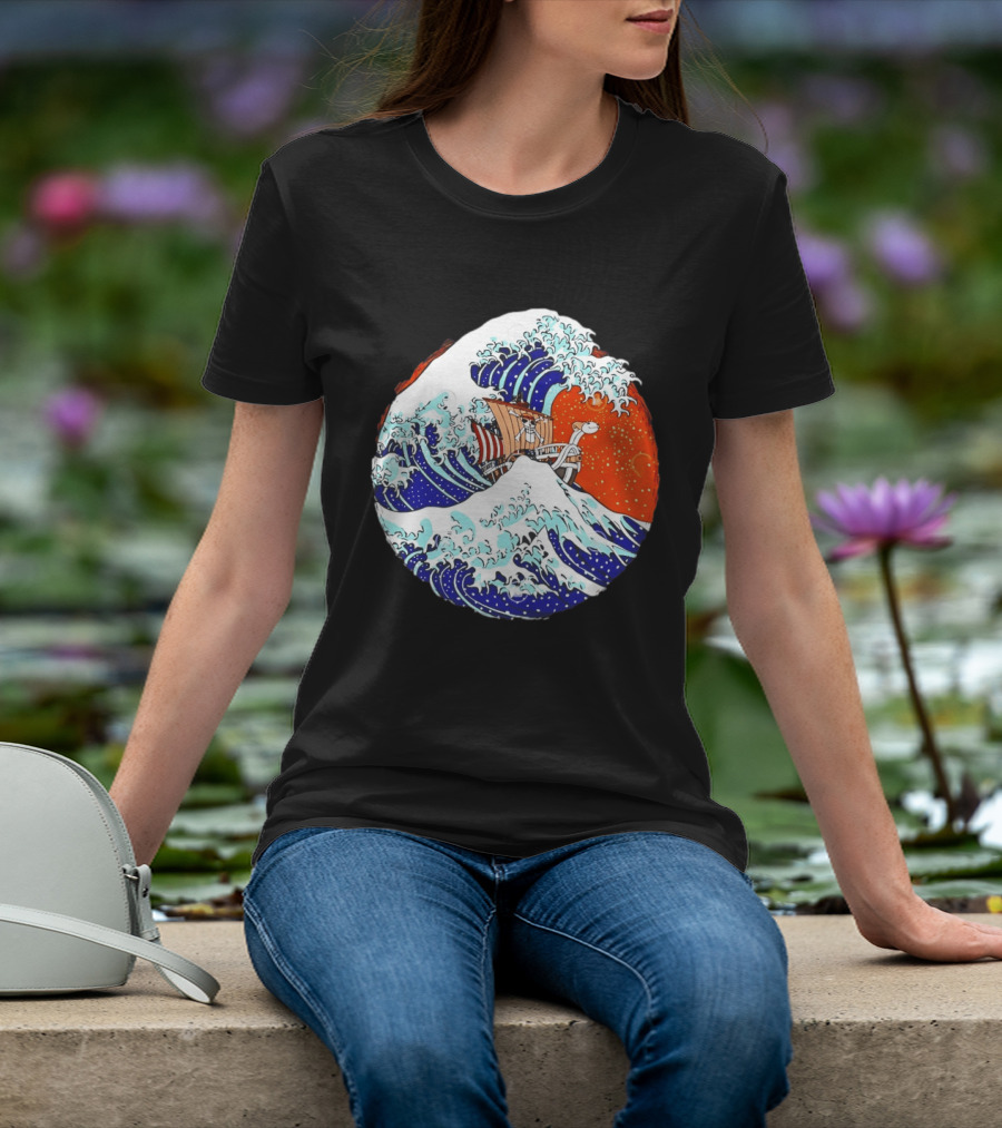 The Great Pirate Of Kanagawa Going Merry On A Great Wave Japanese Art Fusion T-Shirt